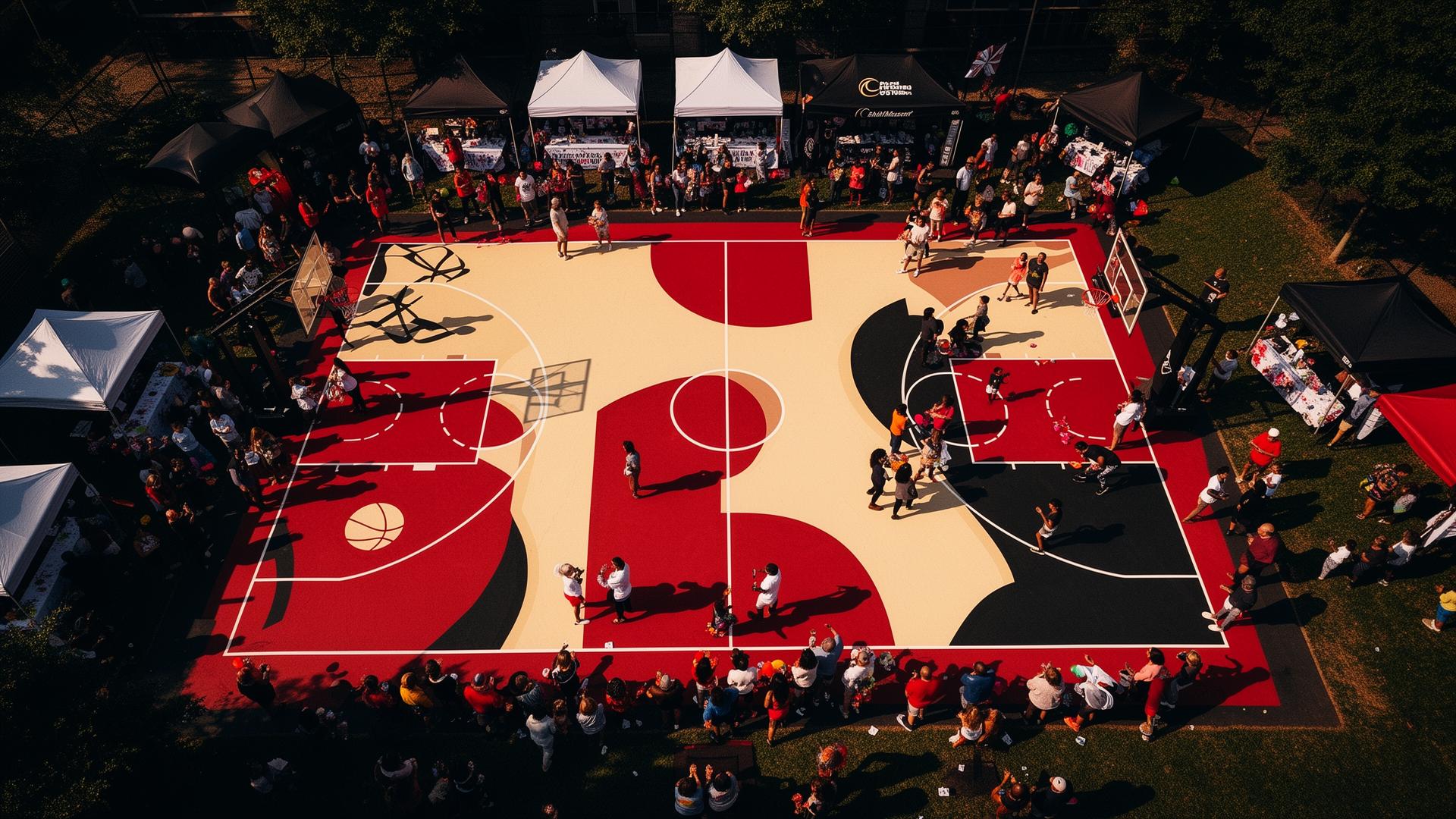 Aerial view of the Ballin in the Park community court